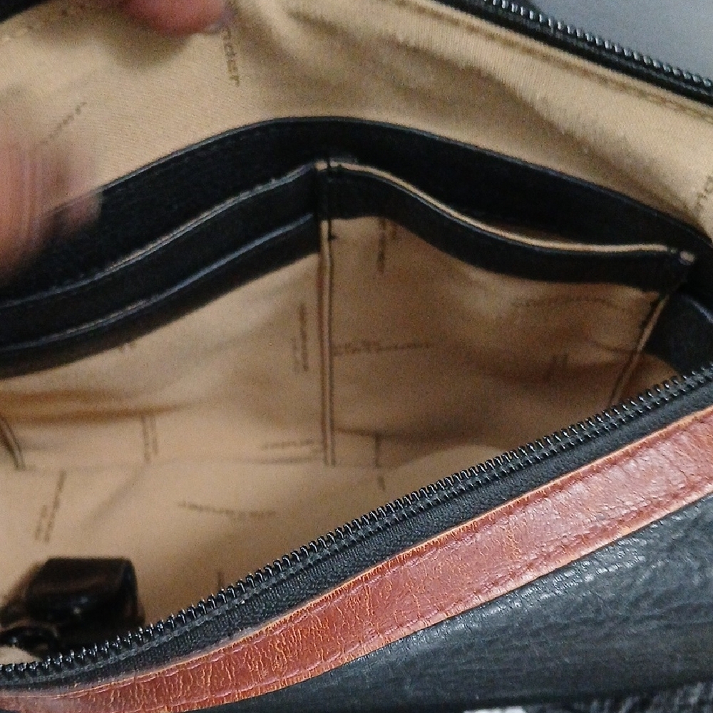 Derek Alexander Black Shoulder Hobo Bag with Brown Trim - Picture 11 of 13